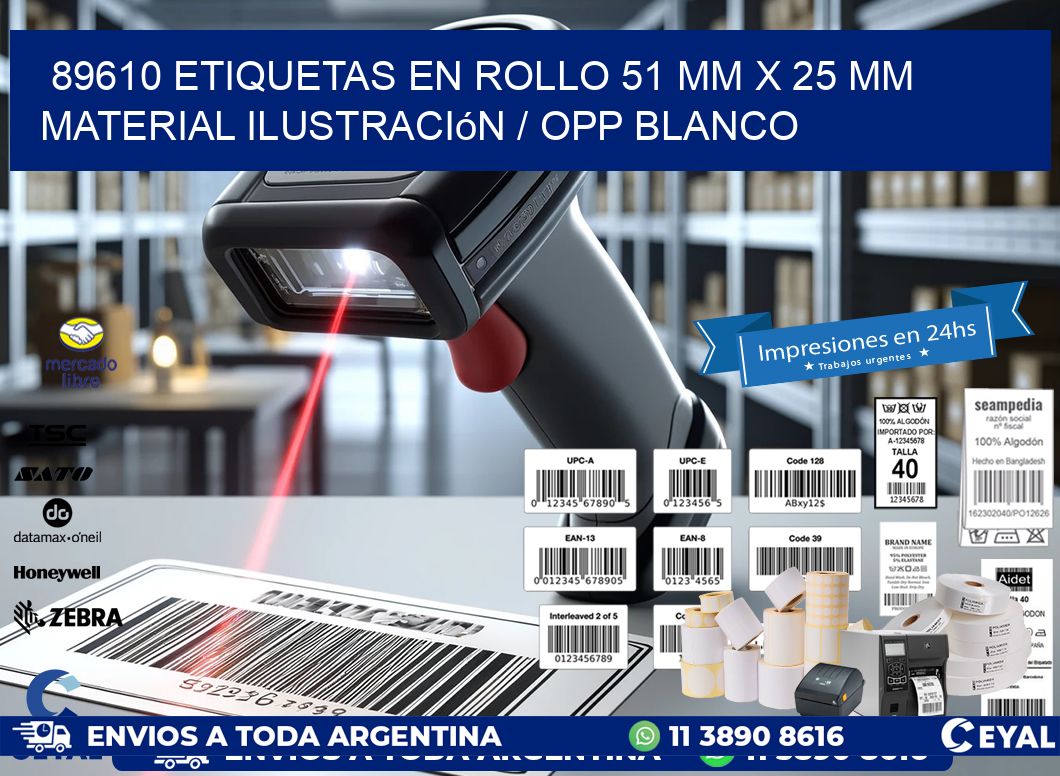 89610 Etiquetas en rollo 51 mm x 25 mm material Ilustración / OPP Blanco