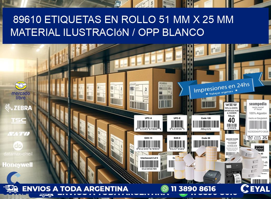 89610 Etiquetas en rollo 51 mm x 25 mm material Ilustración / OPP Blanco