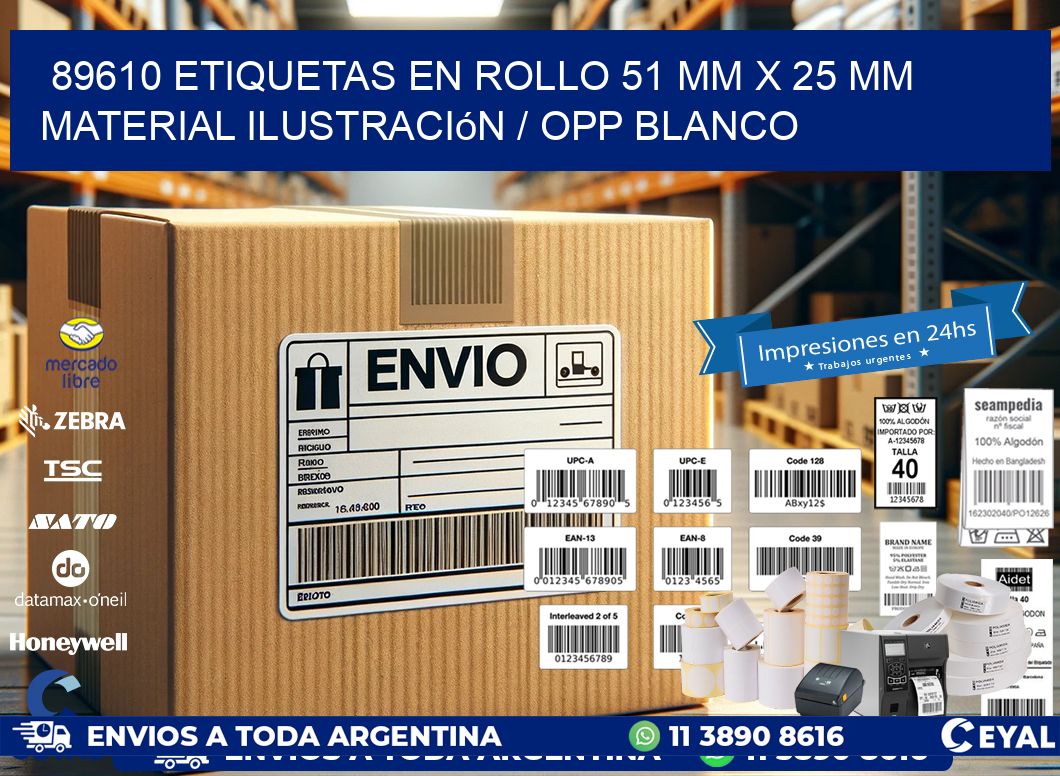 89610 Etiquetas en rollo 51 mm x 25 mm material Ilustración / OPP Blanco