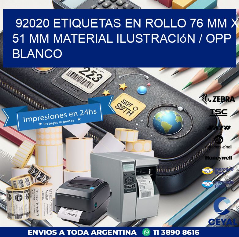 92020 Etiquetas en rollo 76 mm x 51 mm material Ilustración / OPP Blanco