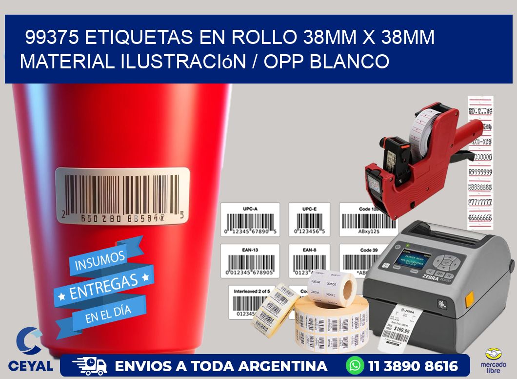 99375 Etiquetas en rollo 38mm x 38mm material Ilustración / OPP Blanco