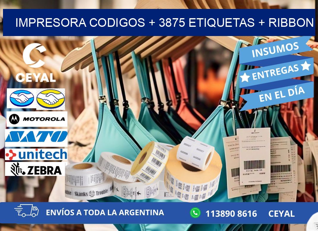 impresora codigos + 3875 etiquetas + ribbon