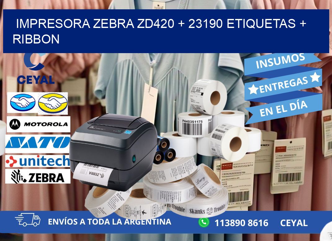 impresora zebra zd420 + 23190 etiquetas + ribbon
