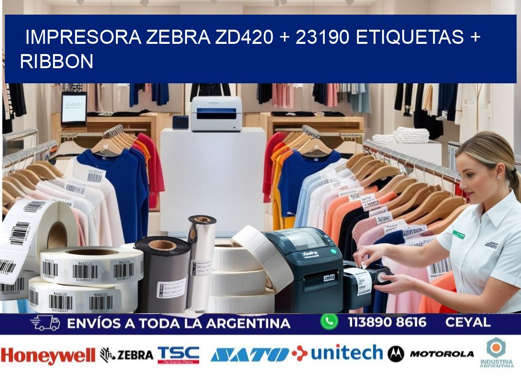 impresora zebra zd420 + 23190 etiquetas + ribbon