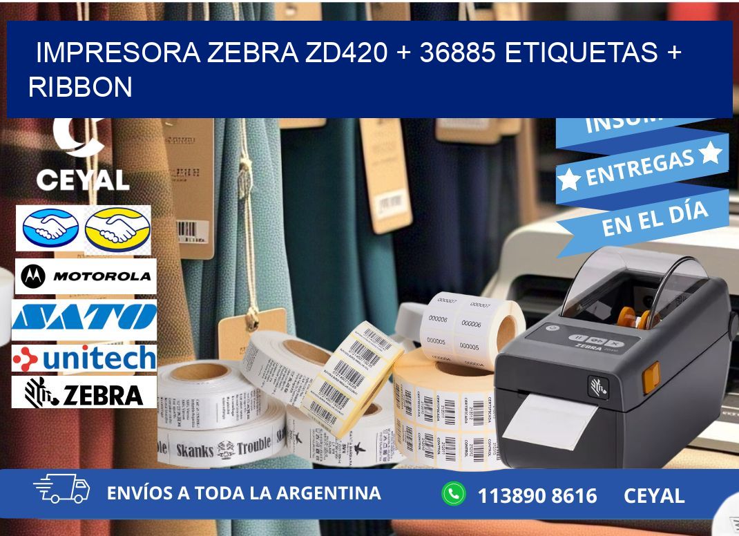 impresora zebra zd420 + 36885 etiquetas + ribbon