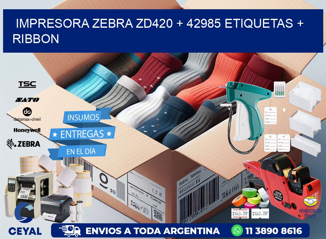 impresora zebra zd420 + 42985 etiquetas + ribbon