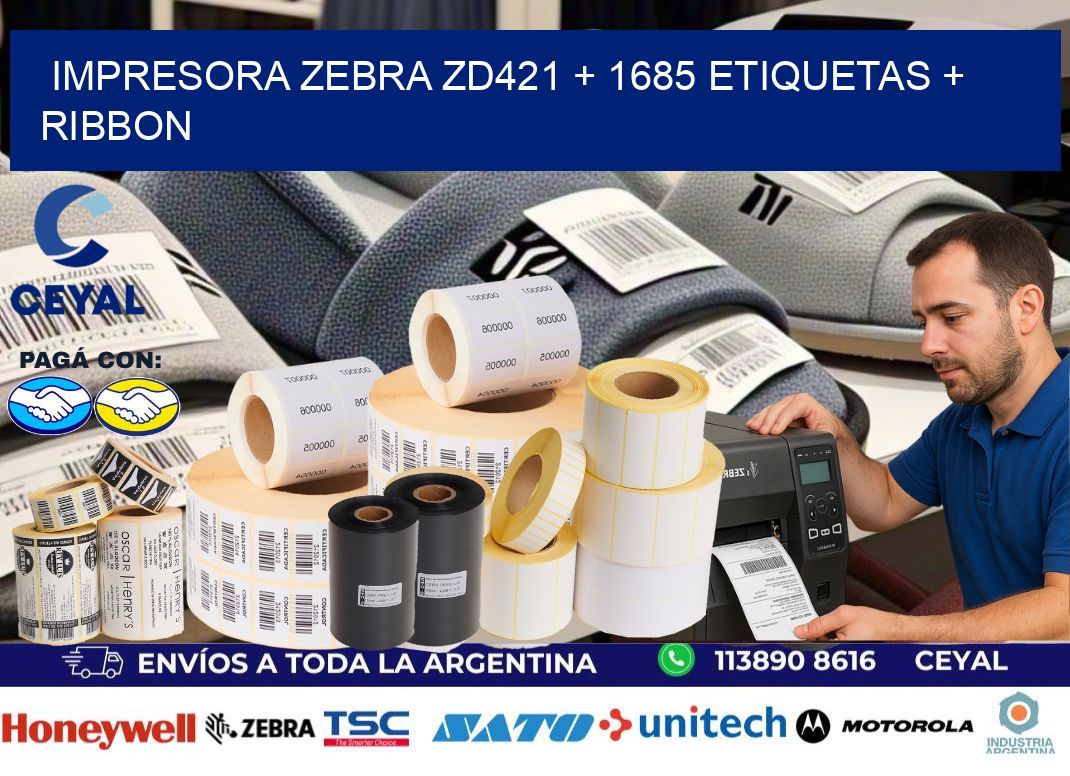 impresora zebra zd421 + 1685 etiquetas + ribbon