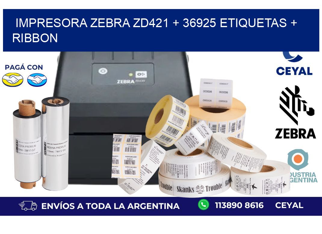 impresora zebra zd421 + 36925 etiquetas + ribbon