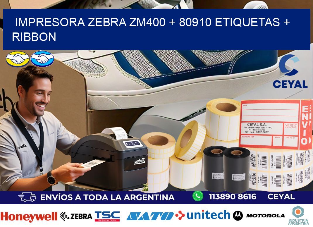 impresora zebra zm400 + 80910 etiquetas + ribbon