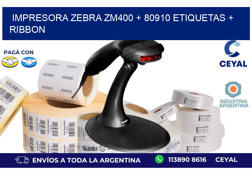 impresora zebra zm400 + 80910 etiquetas + ribbon
