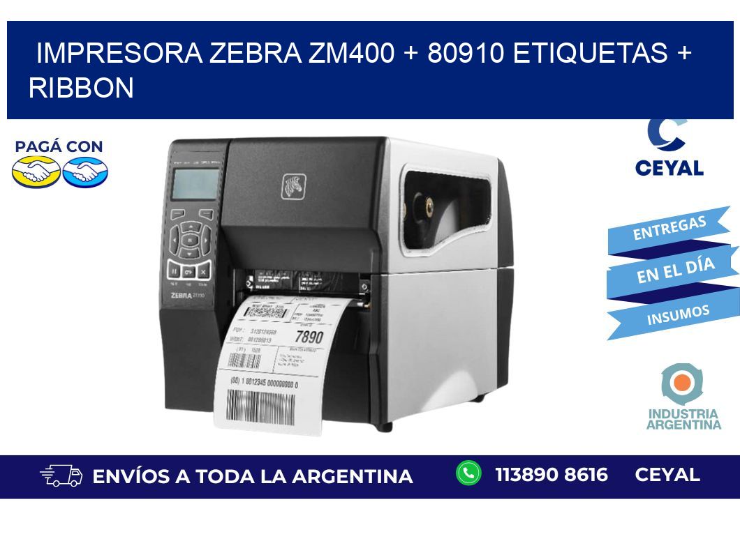 impresora zebra zm400 + 80910 etiquetas + ribbon