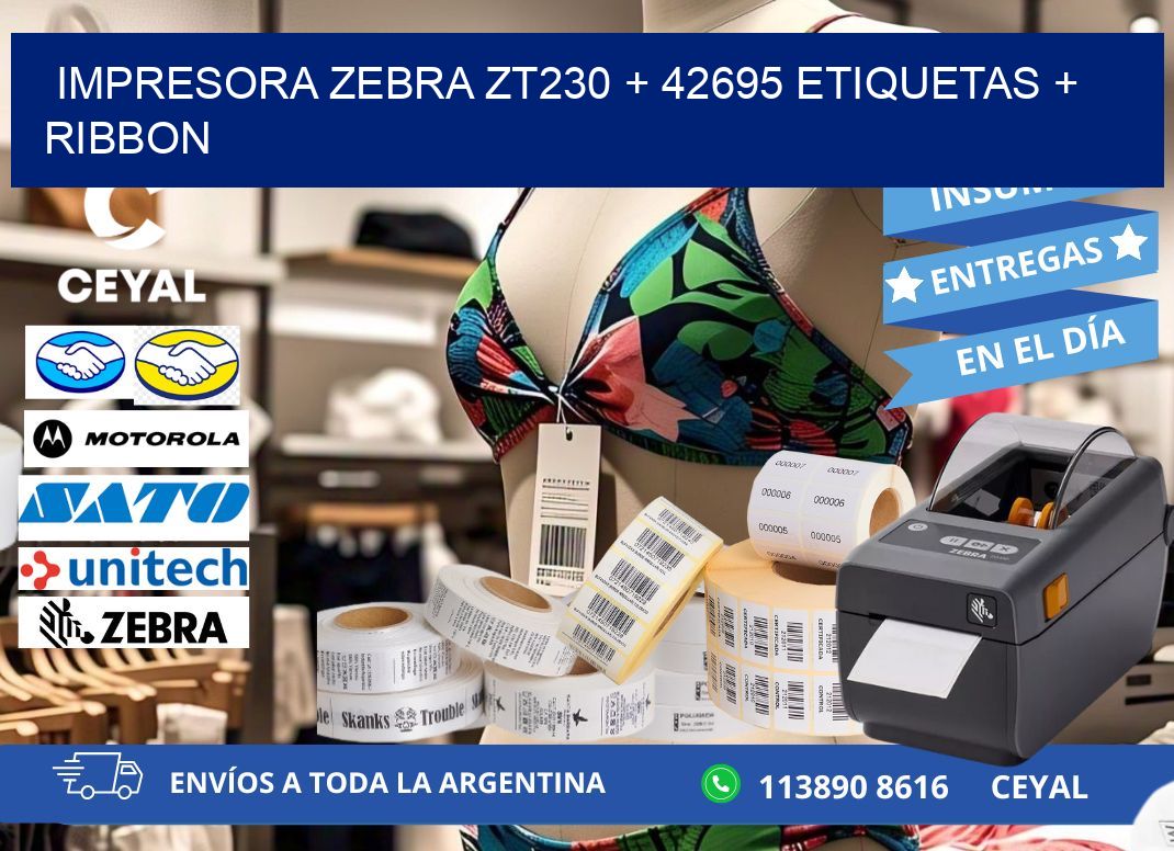 impresora zebra zt230 + 42695 etiquetas + ribbon