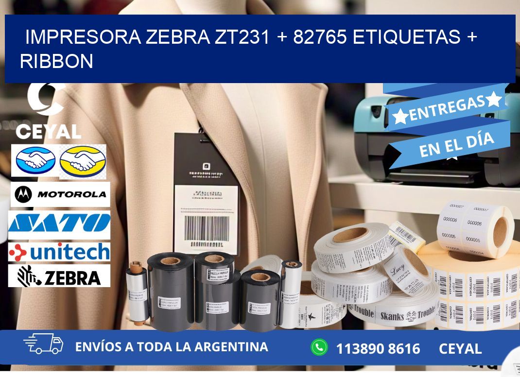 impresora zebra zt231 + 82765 etiquetas + ribbon