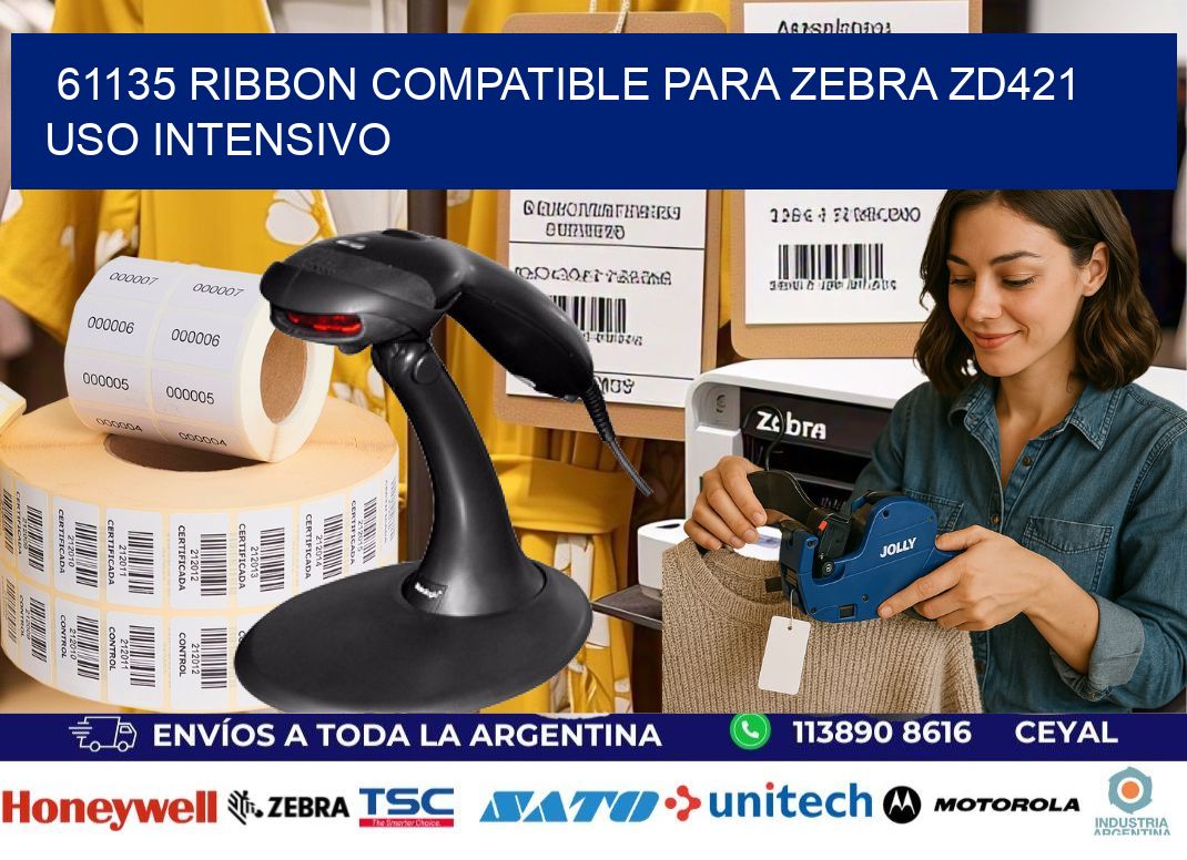 61135 ribbon compatible para zebra zd421 uso intensivo