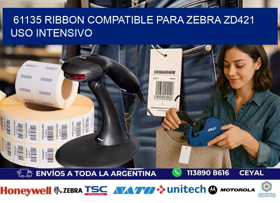 61135 ribbon compatible para zebra zd421 uso intensivo