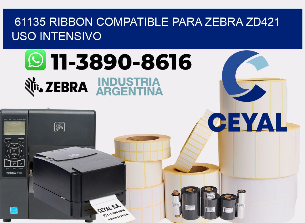 61135 ribbon compatible para zebra zd421 uso intensivo