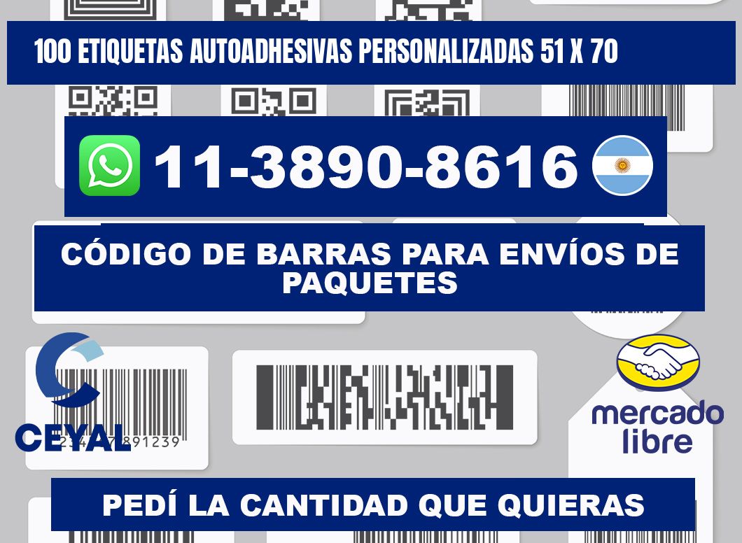 100 Etiquetas autoadhesivas personalizadas 51 x 70