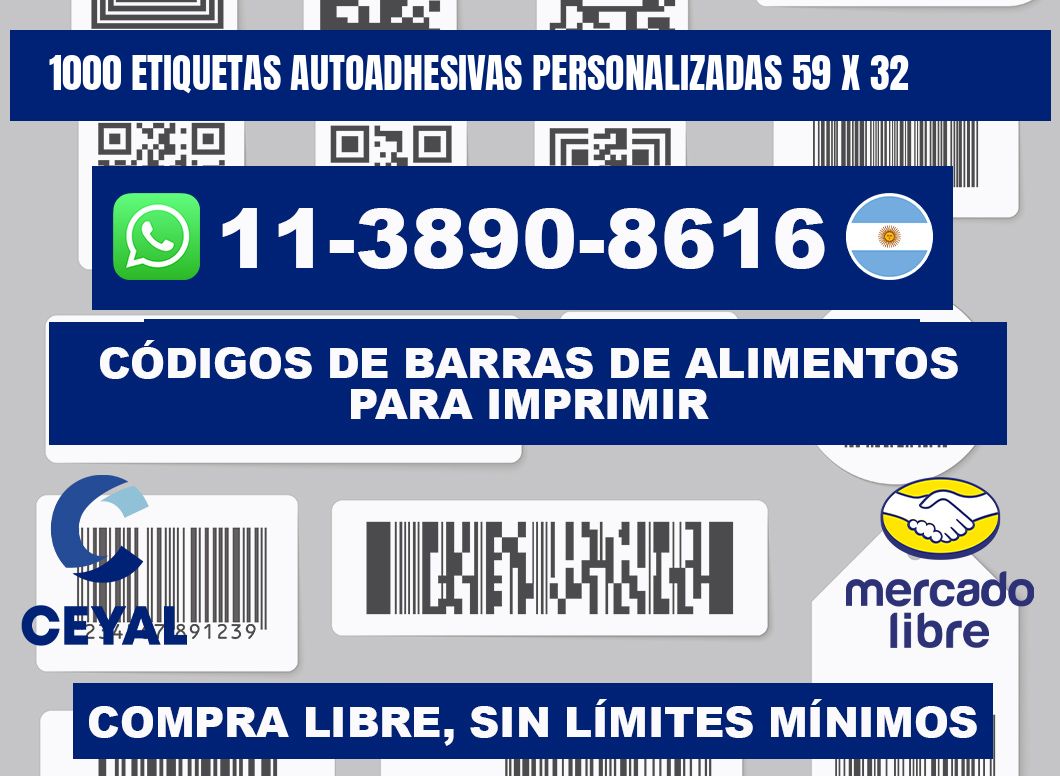1000 Etiquetas autoadhesivas personalizadas 59 x 32