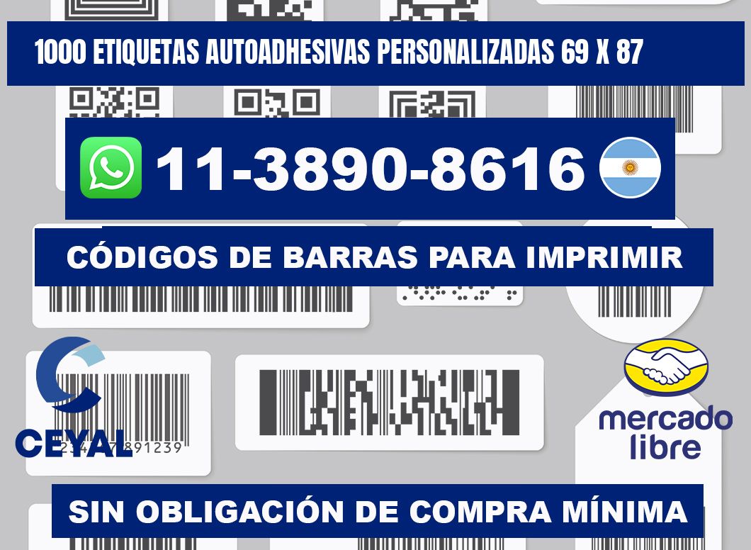 1000 Etiquetas autoadhesivas personalizadas 69 x 87
