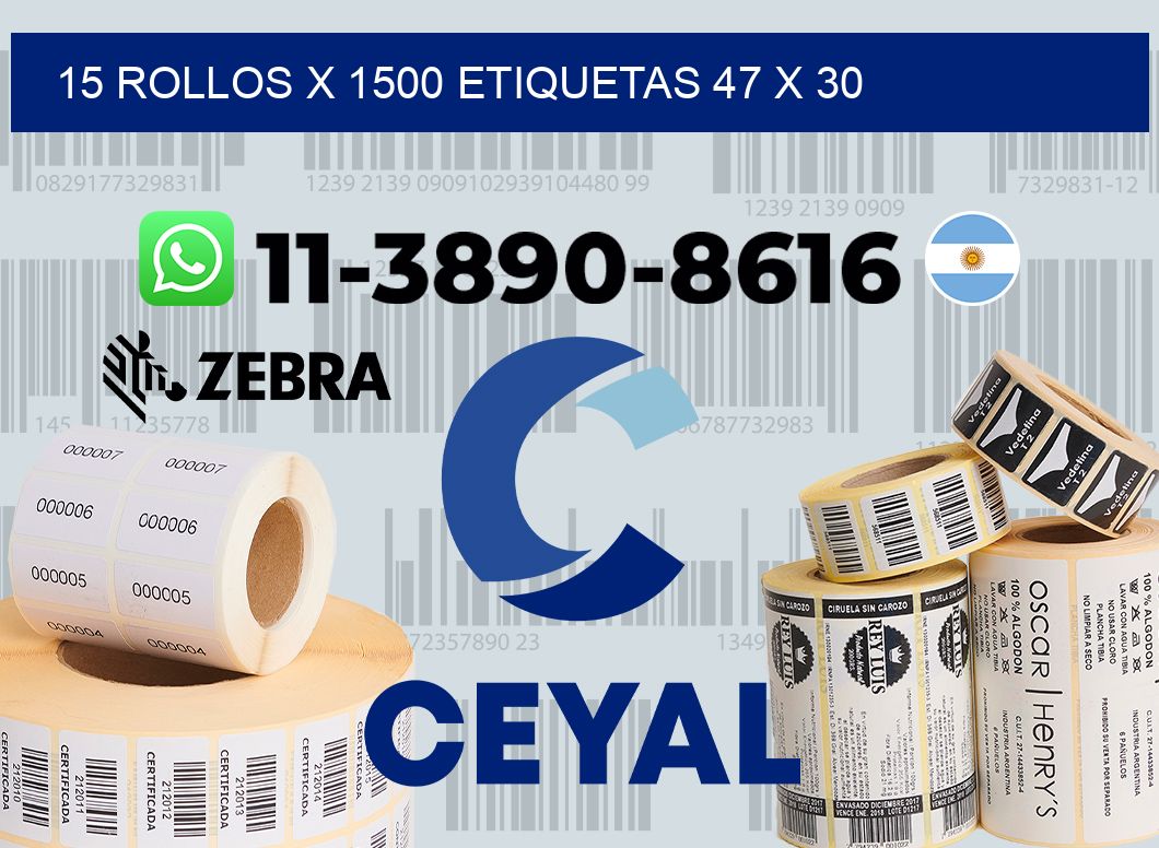 15 rollos x 1500 etiquetas 47 x 30