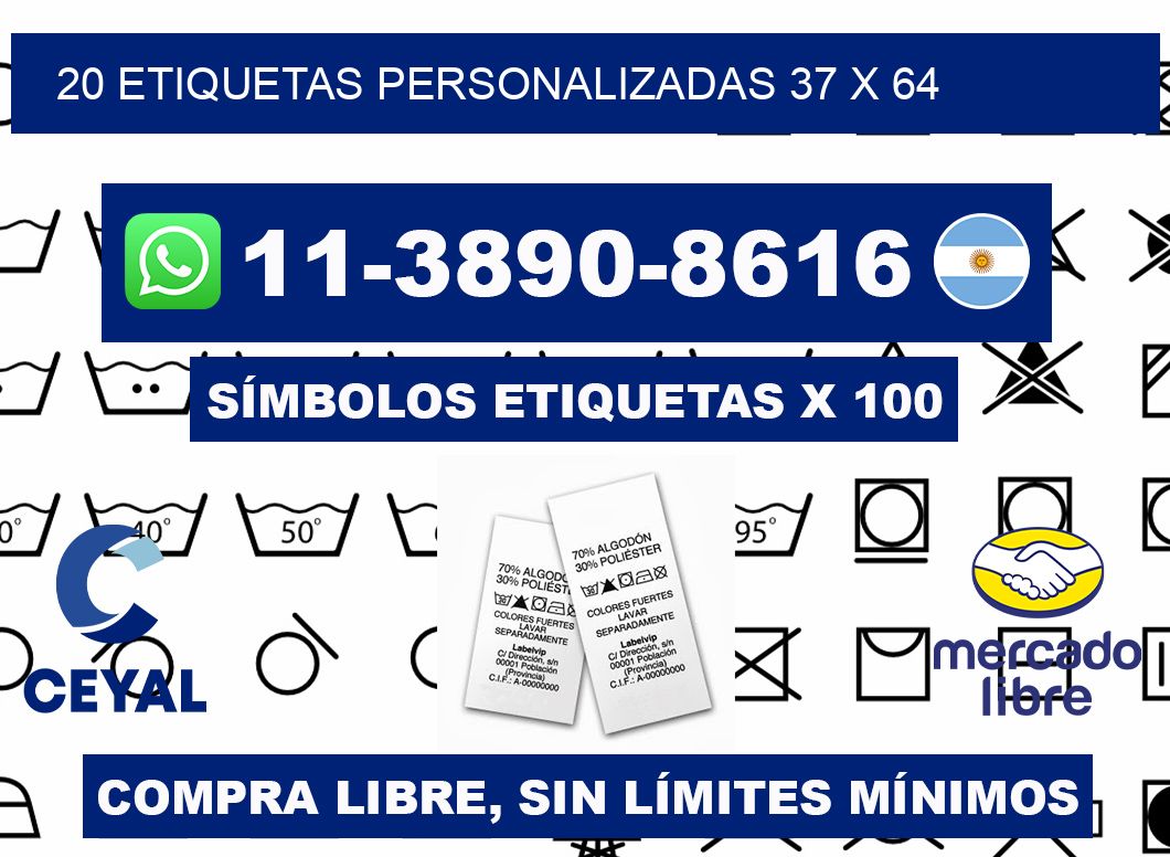 20 ETIQUETAS PERSONALIZADAS 37 x 64