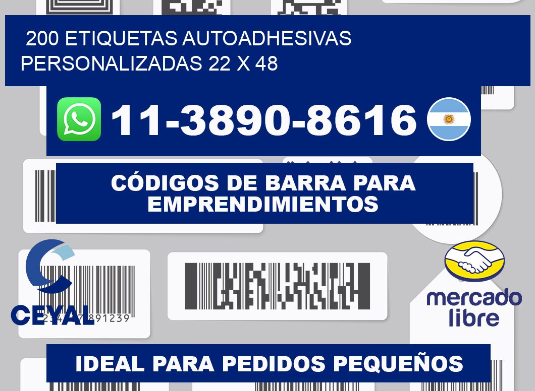 200 Etiquetas autoadhesivas personalizadas 22 x 48