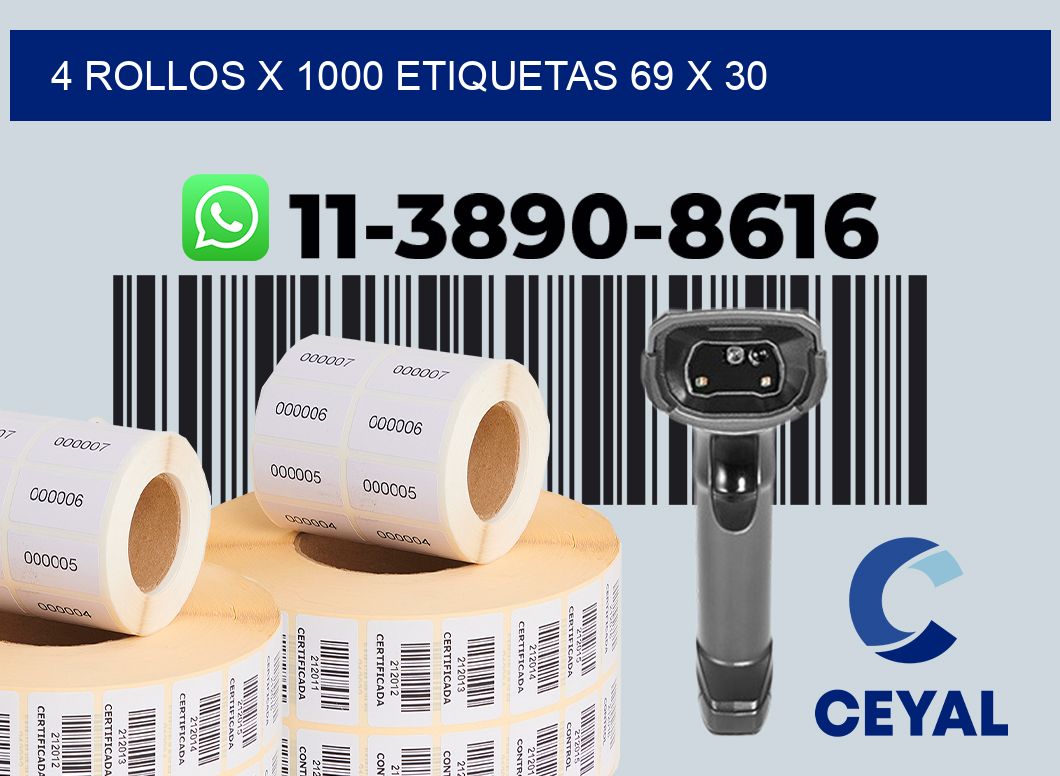 4 rollos x 1000 etiquetas 69 x 30