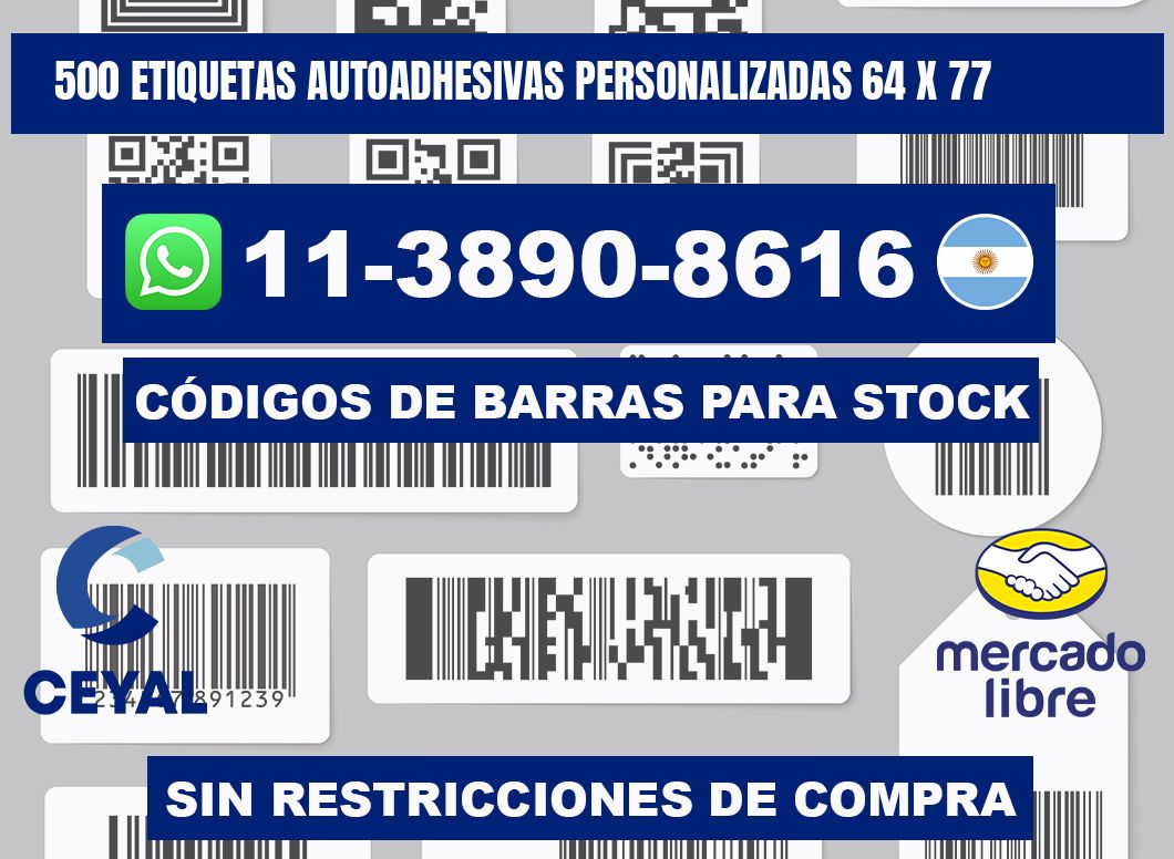 500 Etiquetas autoadhesivas personalizadas 64 x 77