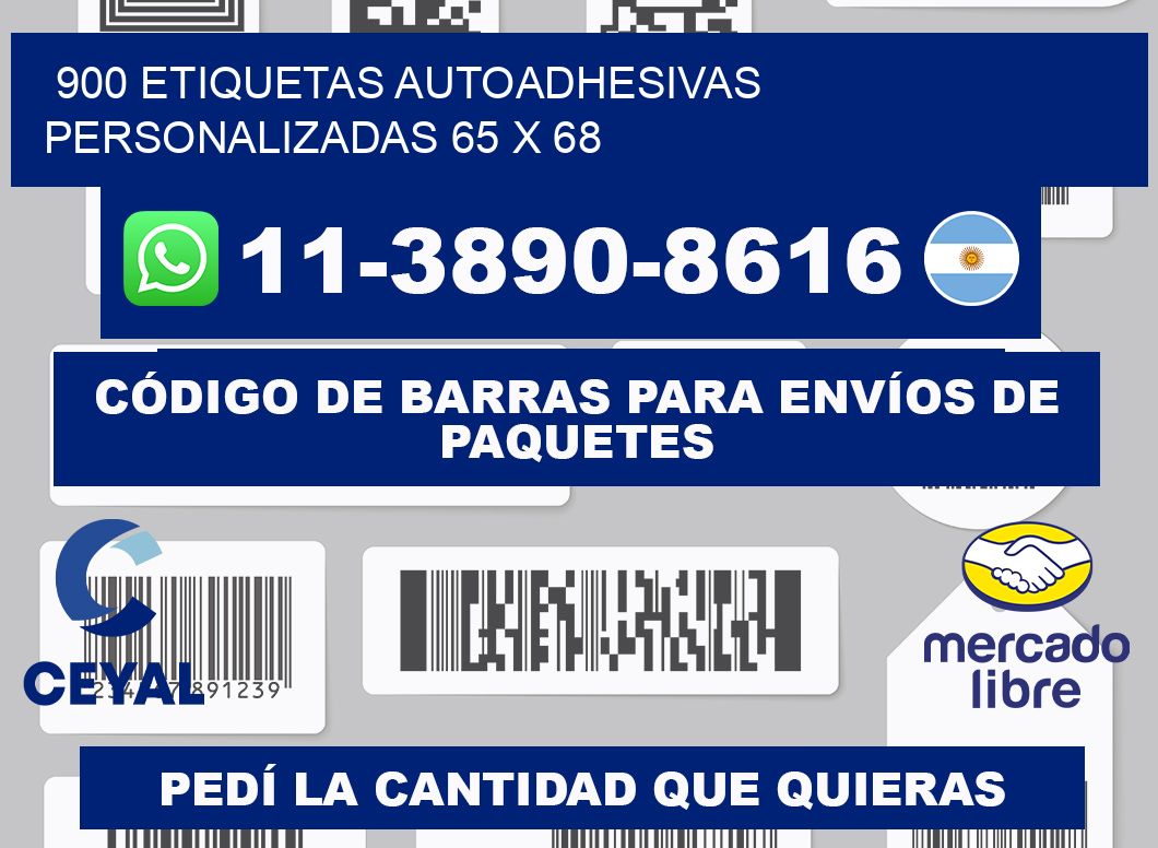 900 Etiquetas autoadhesivas personalizadas 65 x 68