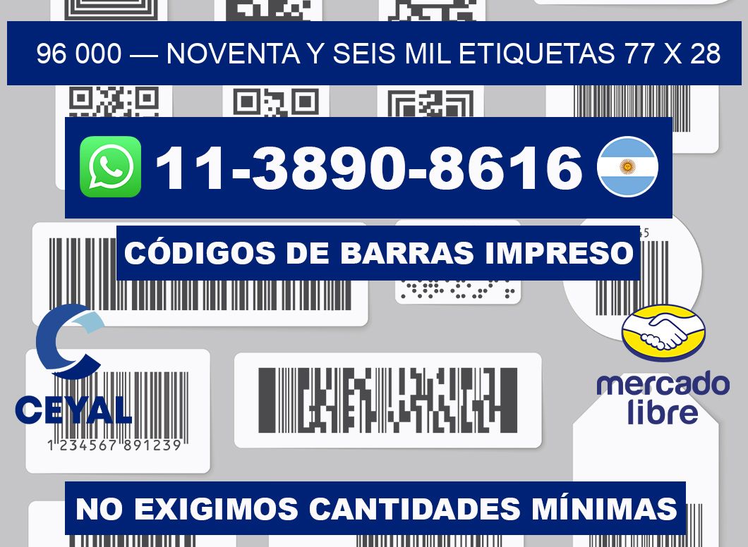 96 000 — noventa y seis mil etiquetas 77 x 28