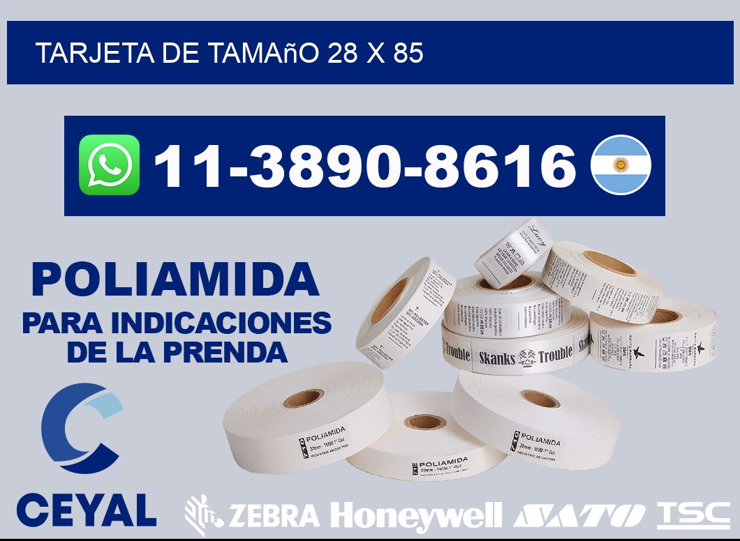 Tarjeta de tamaño 28 x 85