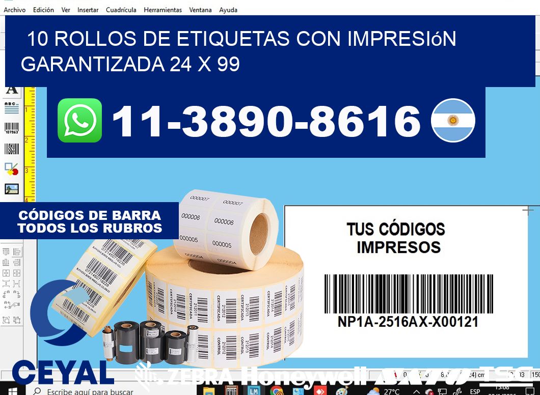 10 rollos de etiquetas con impresión garantizada 24 x 99