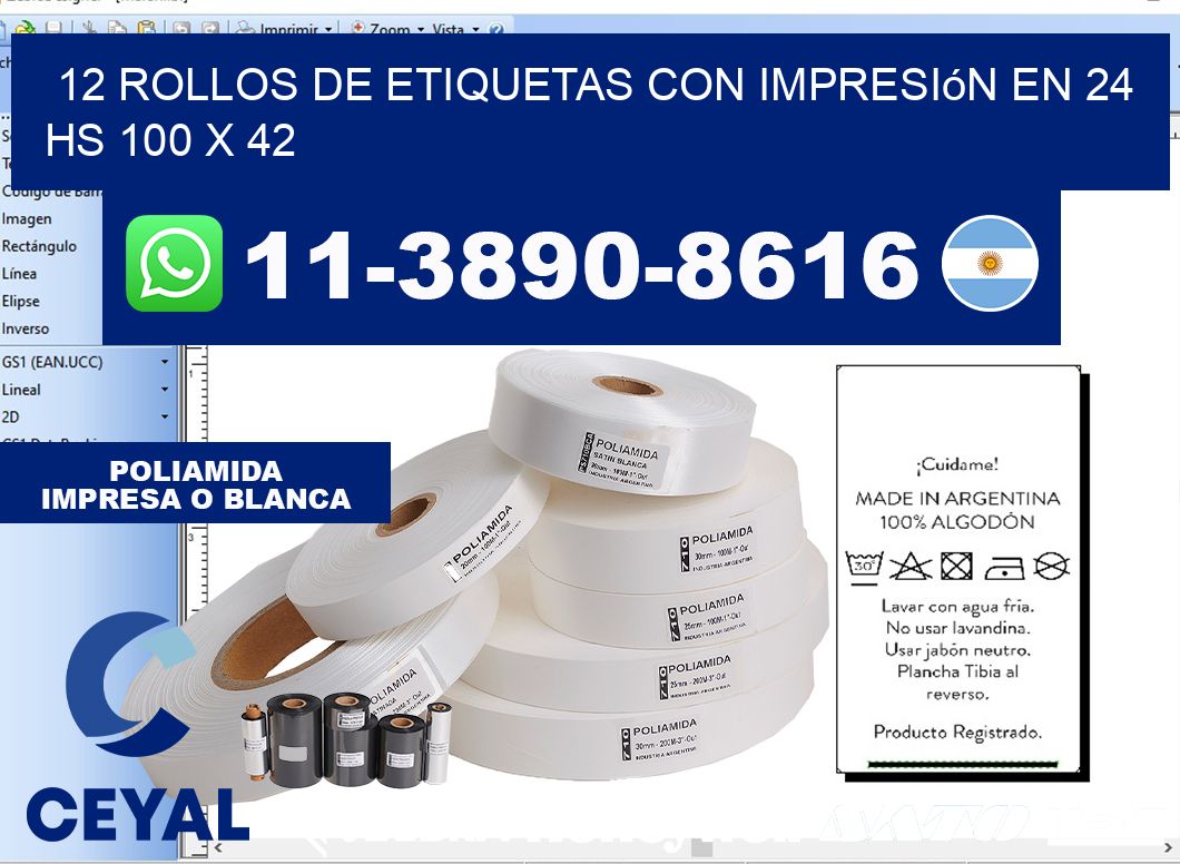 12 rollos de etiquetas con impresión en 24 hs 100 x 42