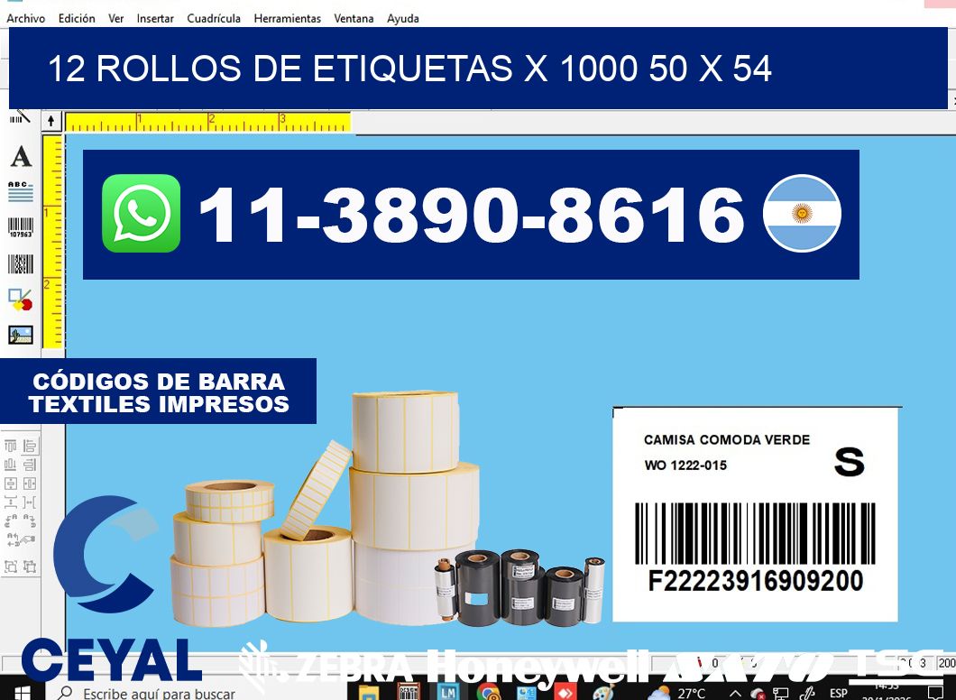 12 rollos de etiquetas x 1000 50 x 54