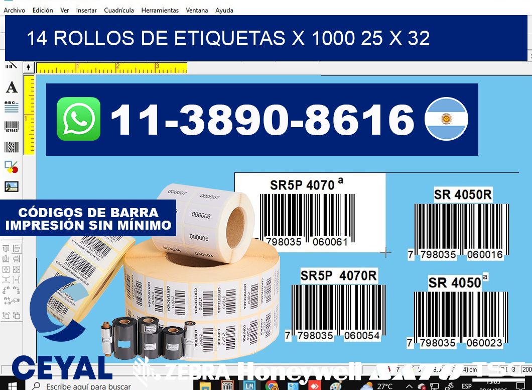 14 rollos de etiquetas x 1000 25 x 32