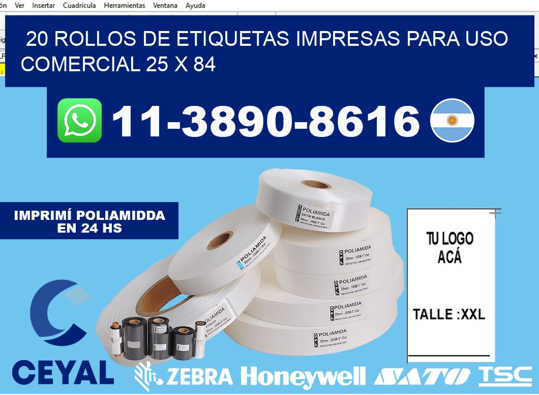 20 rollos de etiquetas impresas para uso comercial 25 x 84