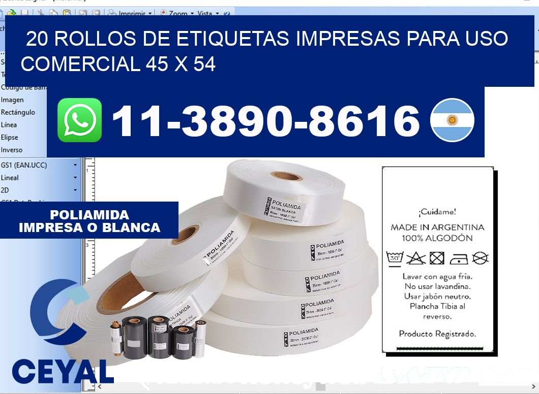 20 rollos de etiquetas impresas para uso comercial 45 x 54