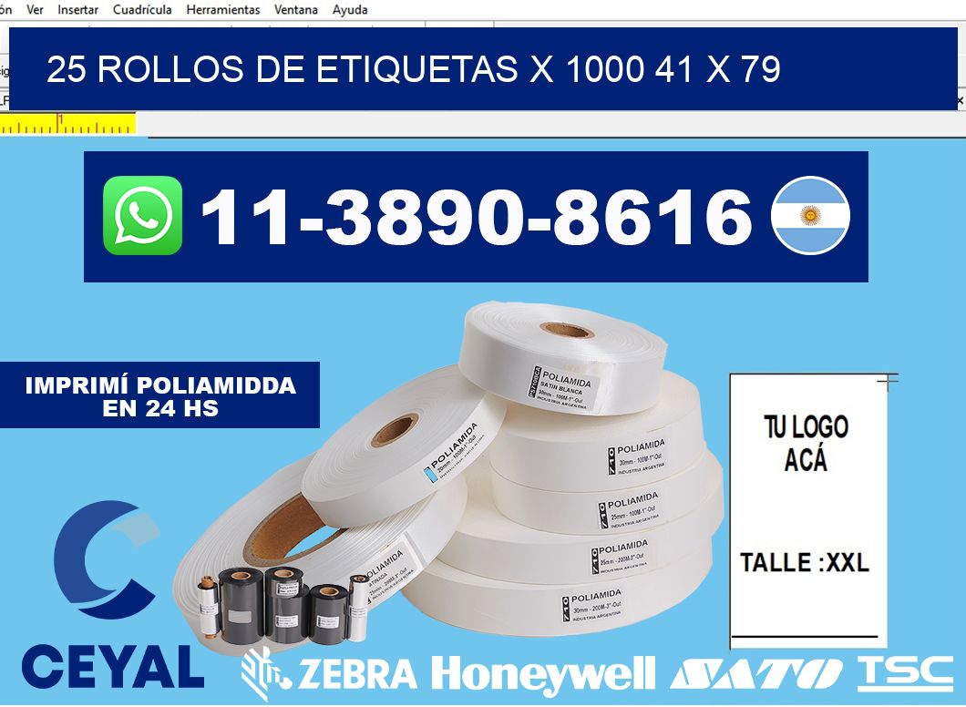 25 rollos de etiquetas x 1000 41 x 79
