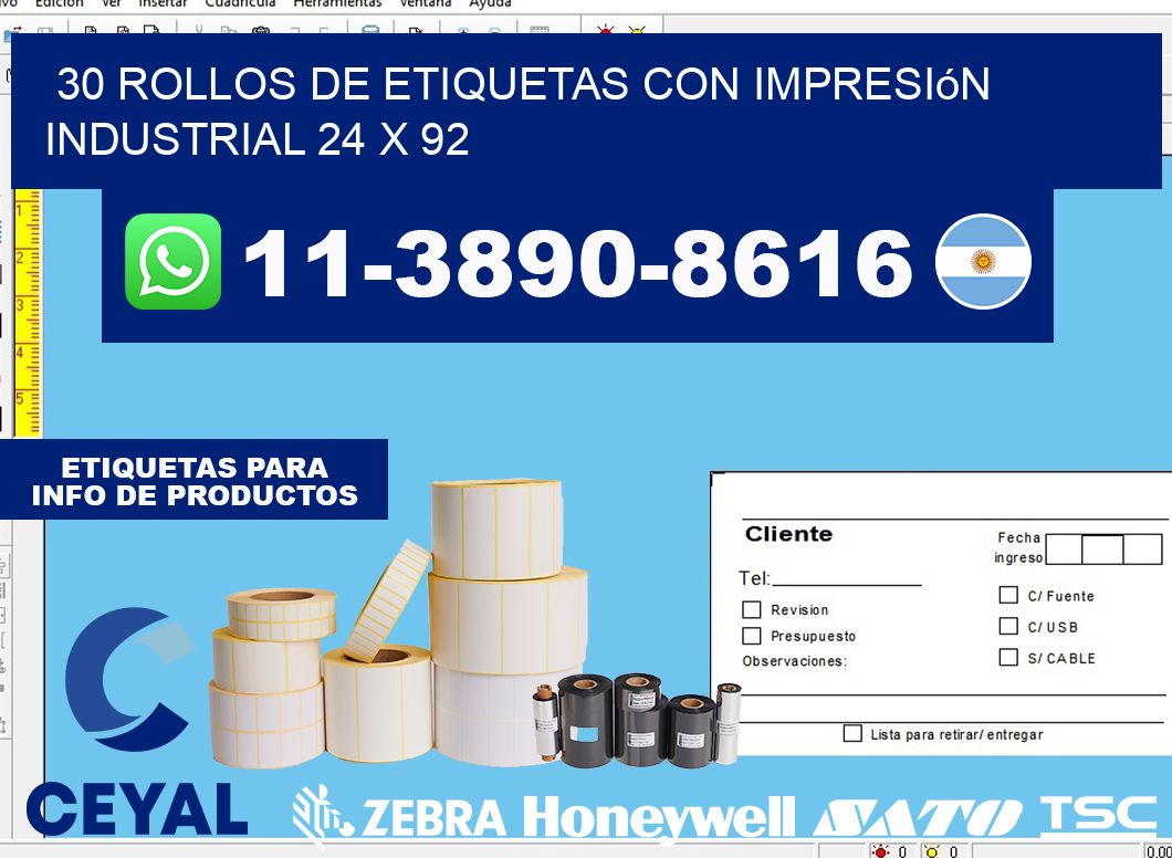 30 rollos de etiquetas con impresión industrial 24 x 92