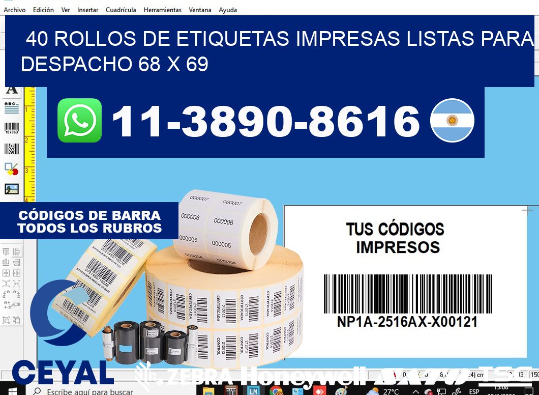 40 rollos de etiquetas impresas listas para despacho 68 x 69