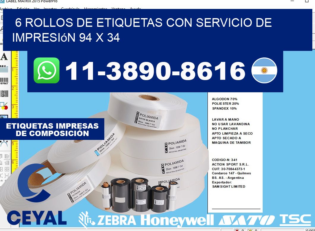 6 rollos de etiquetas con servicio de impresión 94 x 34