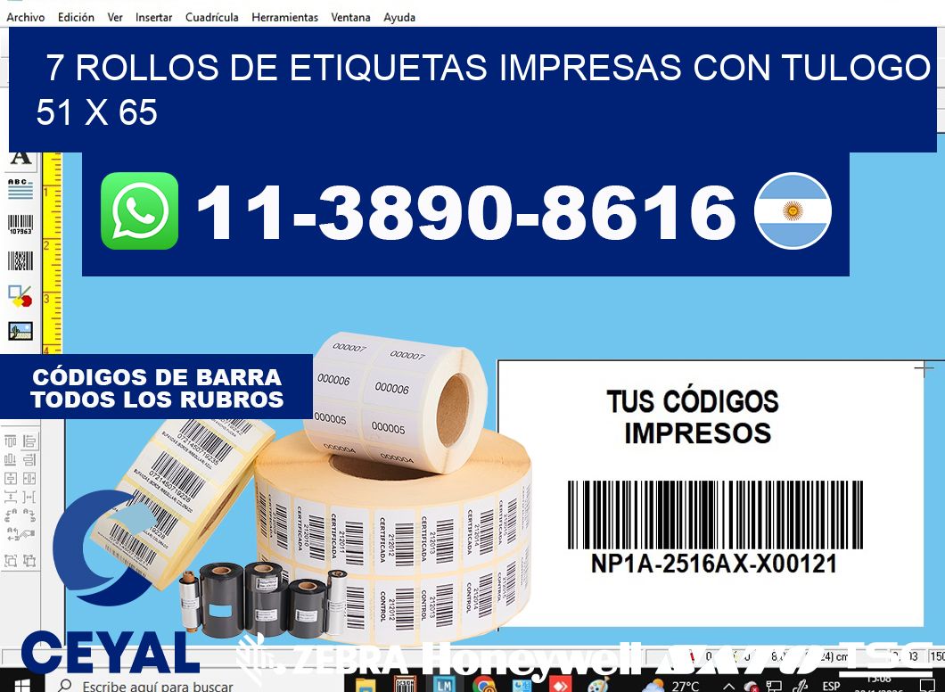 7 rollos de etiquetas impresas con tulogo 51 x 65