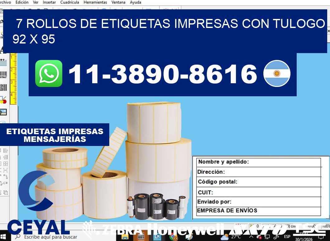 7 rollos de etiquetas impresas con tulogo 92 x 95