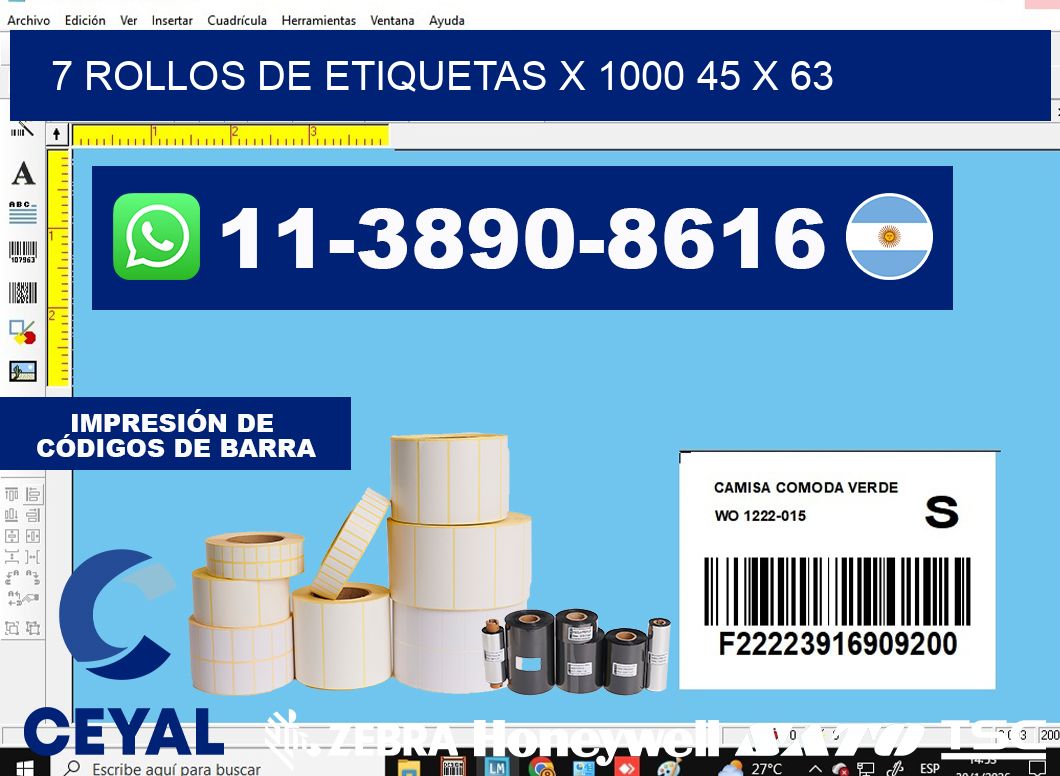 7 rollos de etiquetas x 1000 45 x 63