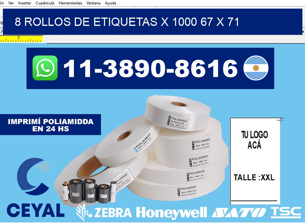 8 rollos de etiquetas x 1000 67 x 71