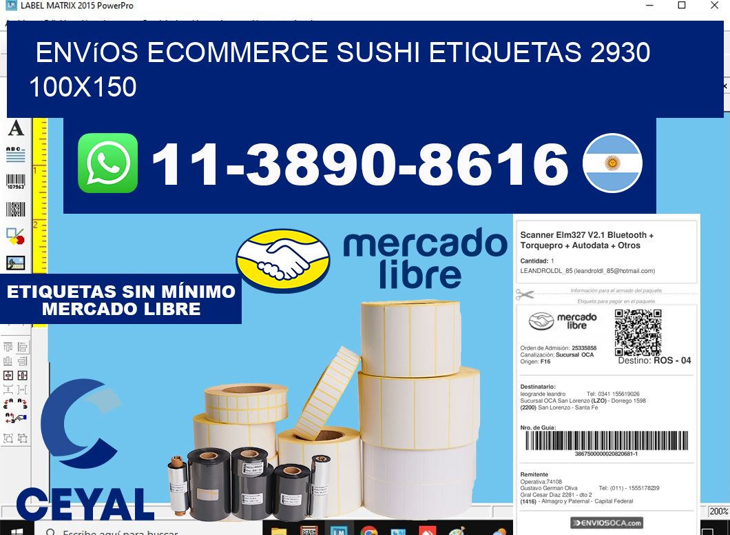 Envíos Ecommerce sushi etiquetas 2930 100x150