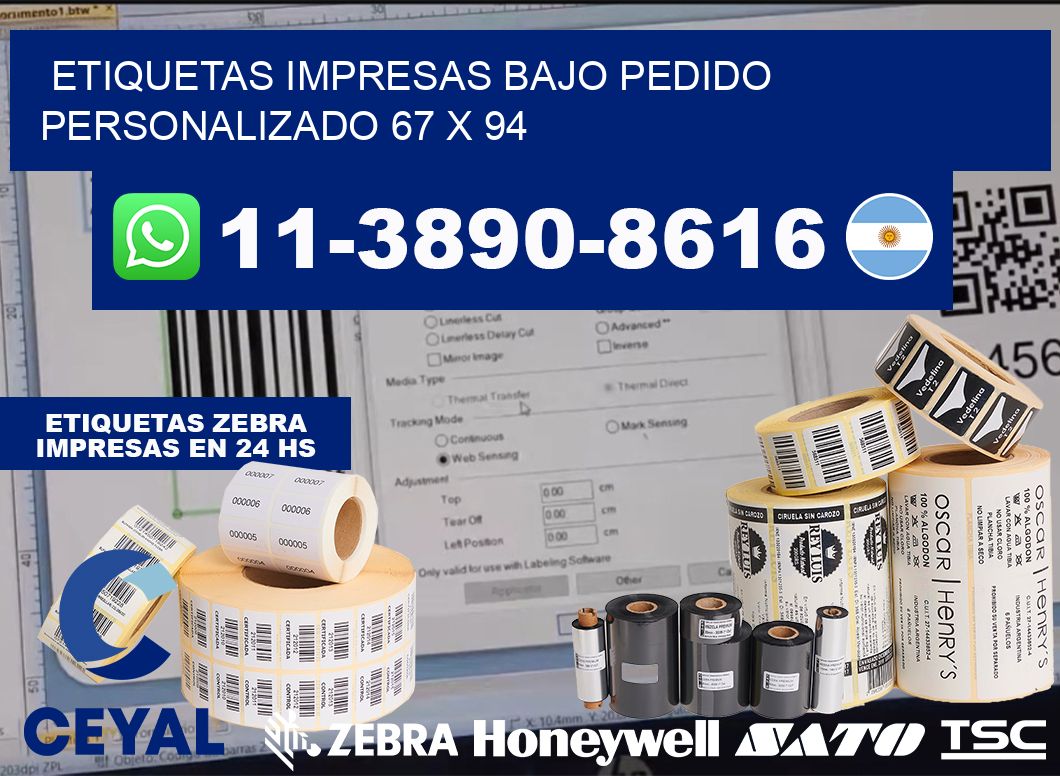 etiquetas impresas bajo pedido personalizado 67 x 94