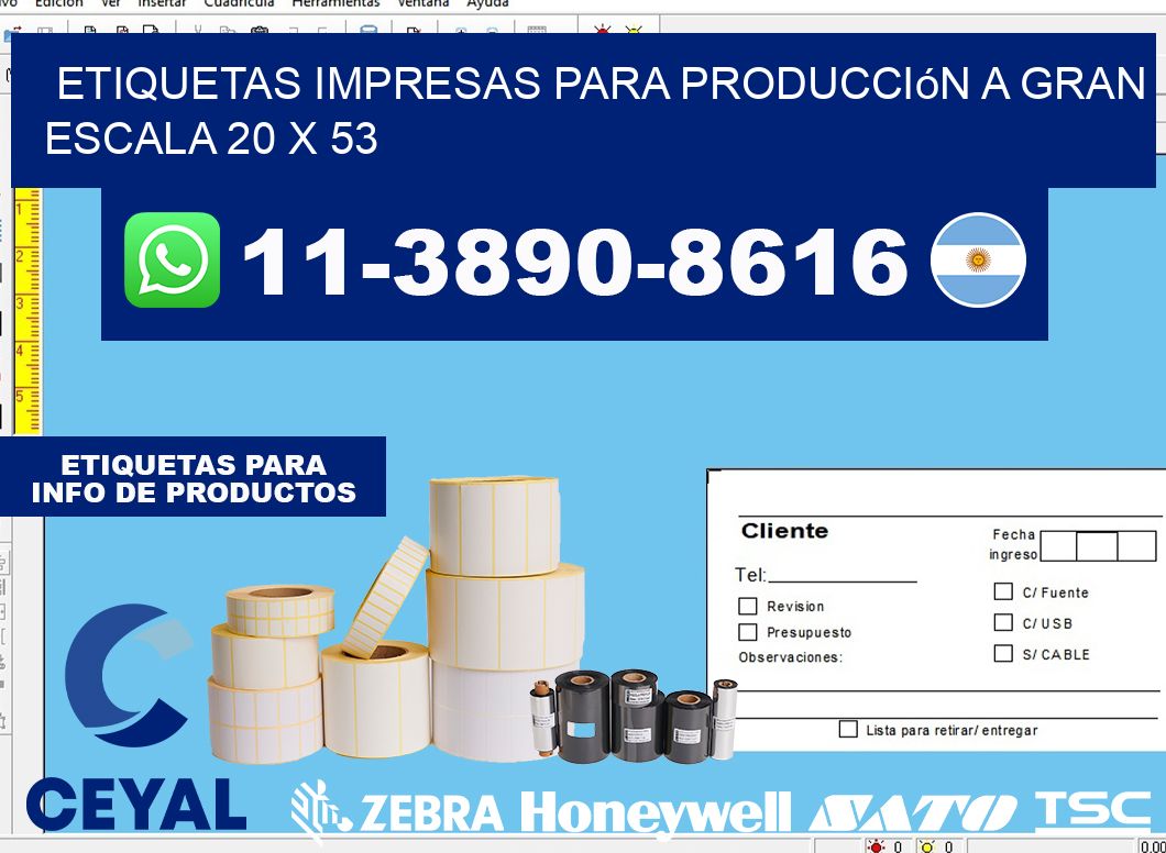 etiquetas impresas para producción a gran escala 20 x 53