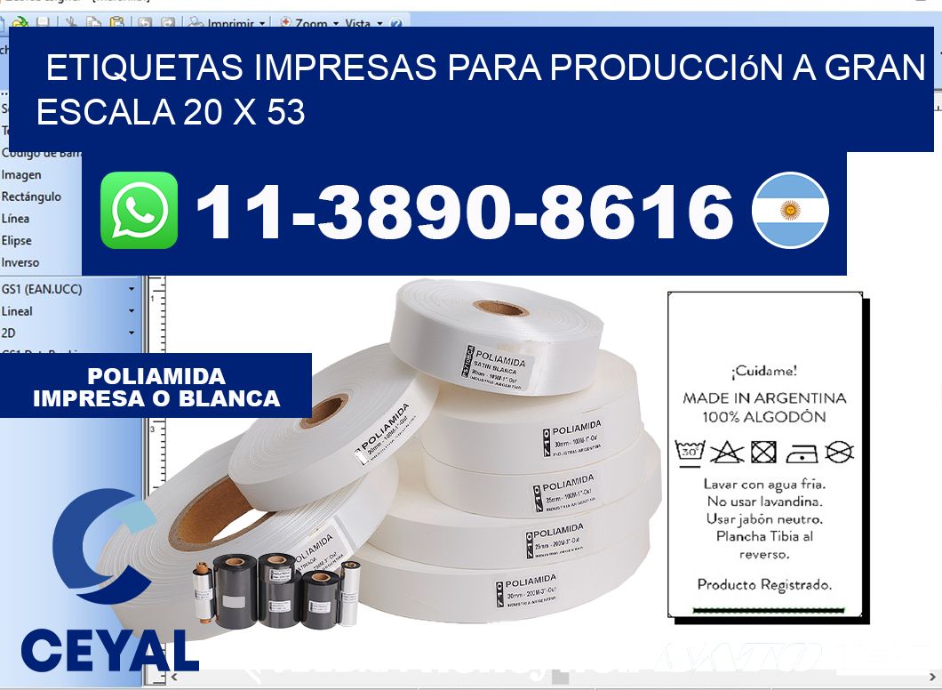 etiquetas impresas para producción a gran escala 20 x 53