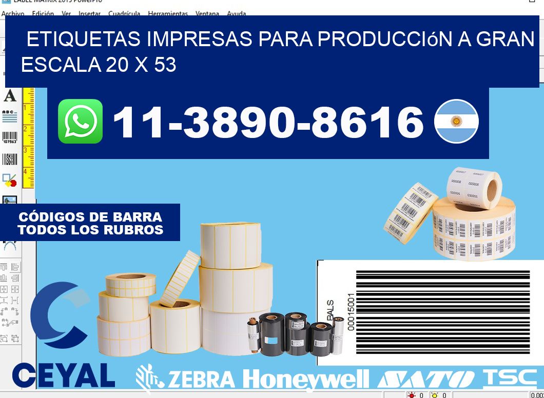 etiquetas impresas para producción a gran escala 20 x 53